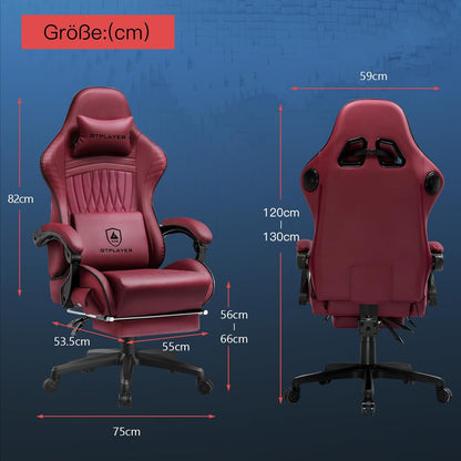 GTPLAYER Ergonomic Gaming Chair, Office Chair, Racing Chair with Footrest and Speakers, Load Up to 150 kg, Red - QUORE