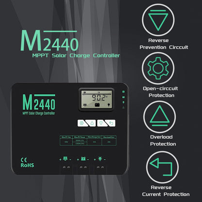 SolaMr 40A MPPT zonne-laadregelaar 12V/24V met LCD display voor communicatie basisstations en huishoudelijke systemen - M2440