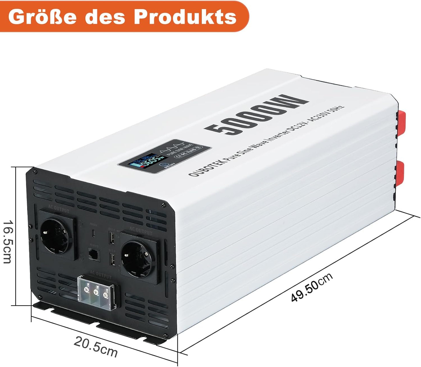 omvormer 5000W zuivere sinus DC 12V naar AC 230V met draadloze afstandsbediening LCD-scherm 2 AC-stopcontacten 1 AC-rijklem, spanningstransformator voor camper thuis off-grid zonne-energie