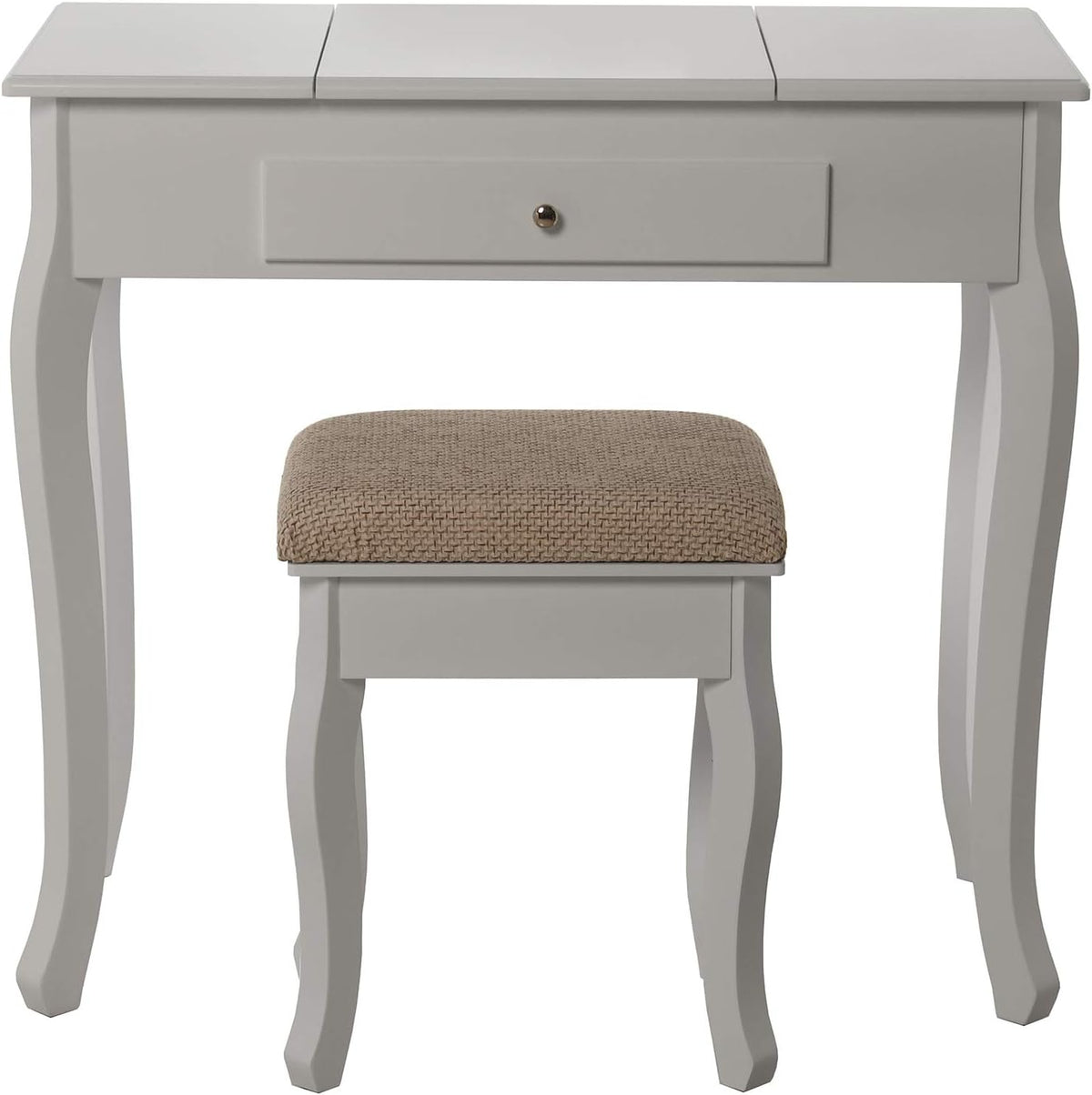 DRW Make-uptafel met spiegel en bank van hout, wit, 80 x 40 x 74 cm en 36,5 x 29 x 46 cm