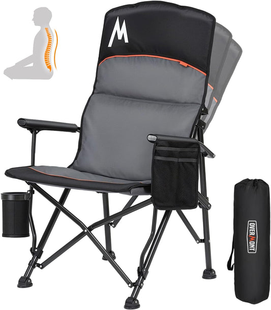 OVERMONT Campingstoel, hoge rugleuning, opvouwbaar, met hoofdsteun, klapstoel, draagbaar tot 226 kg, tuinstoel, inklapbaar met gevoerde armleuningen, voor outdoor, wandelen, picknick