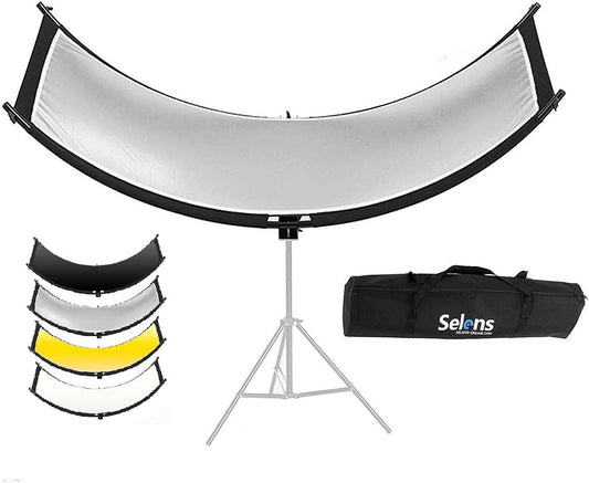 Selens 4-in-1 reflector, 60 x 180 cm, U-vorm, gebogen reflectoren, instelbare lichtdiffuser, met zwart/wit/goud/zilveren reflectors, draagtas voor fotografie, fotostudio, portret, catch light