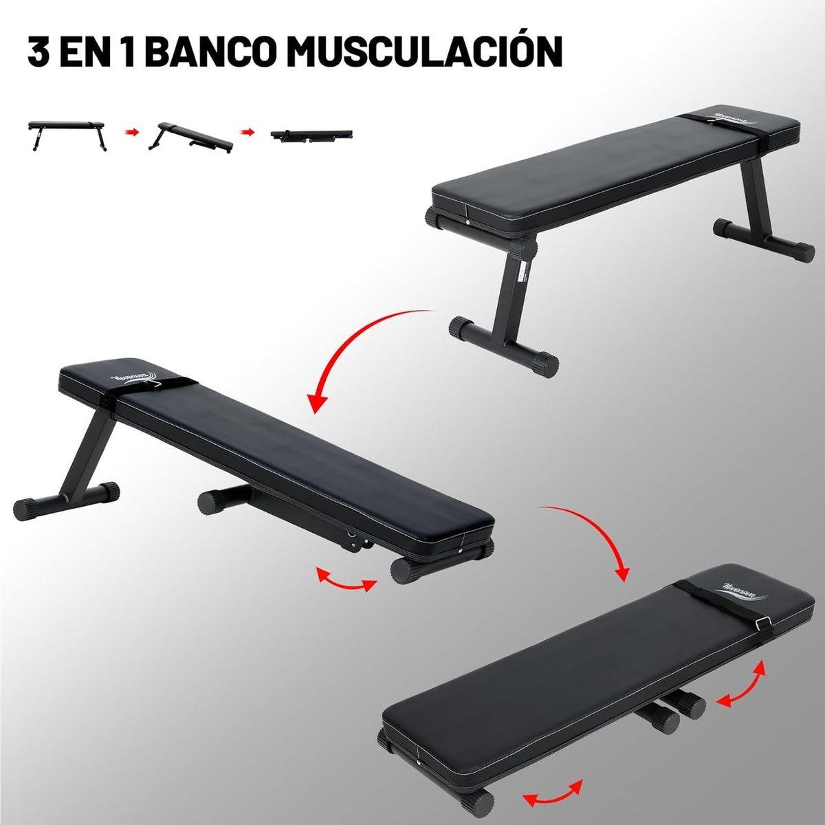 Inklapbare halterbank, platte halterbank, robuust en veilig frame, comfortabele gevoerde buikbank, maximale belasting 150 kg