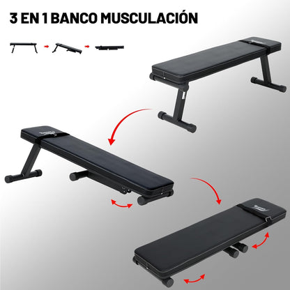 Inklapbare halterbank, platte halterbank, robuust en veilig frame, comfortabele gevoerde buikbank, maximale belasting 150 kg