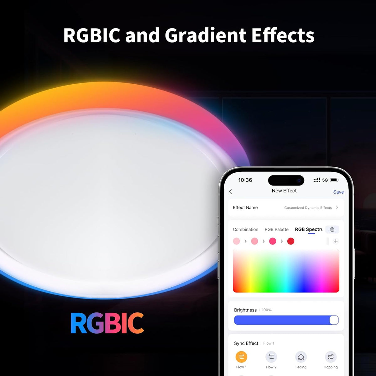 Aqara Ceiling light T1M, requires Zigbee 3.0 HUB, RGB+IC with gradient effects, 40W 3450 lm, 2700-6500 K Tunable white, supports HomeKit, Alexa, Google and IFTTT [Energy Class E], Matter over Bridge - QUORE