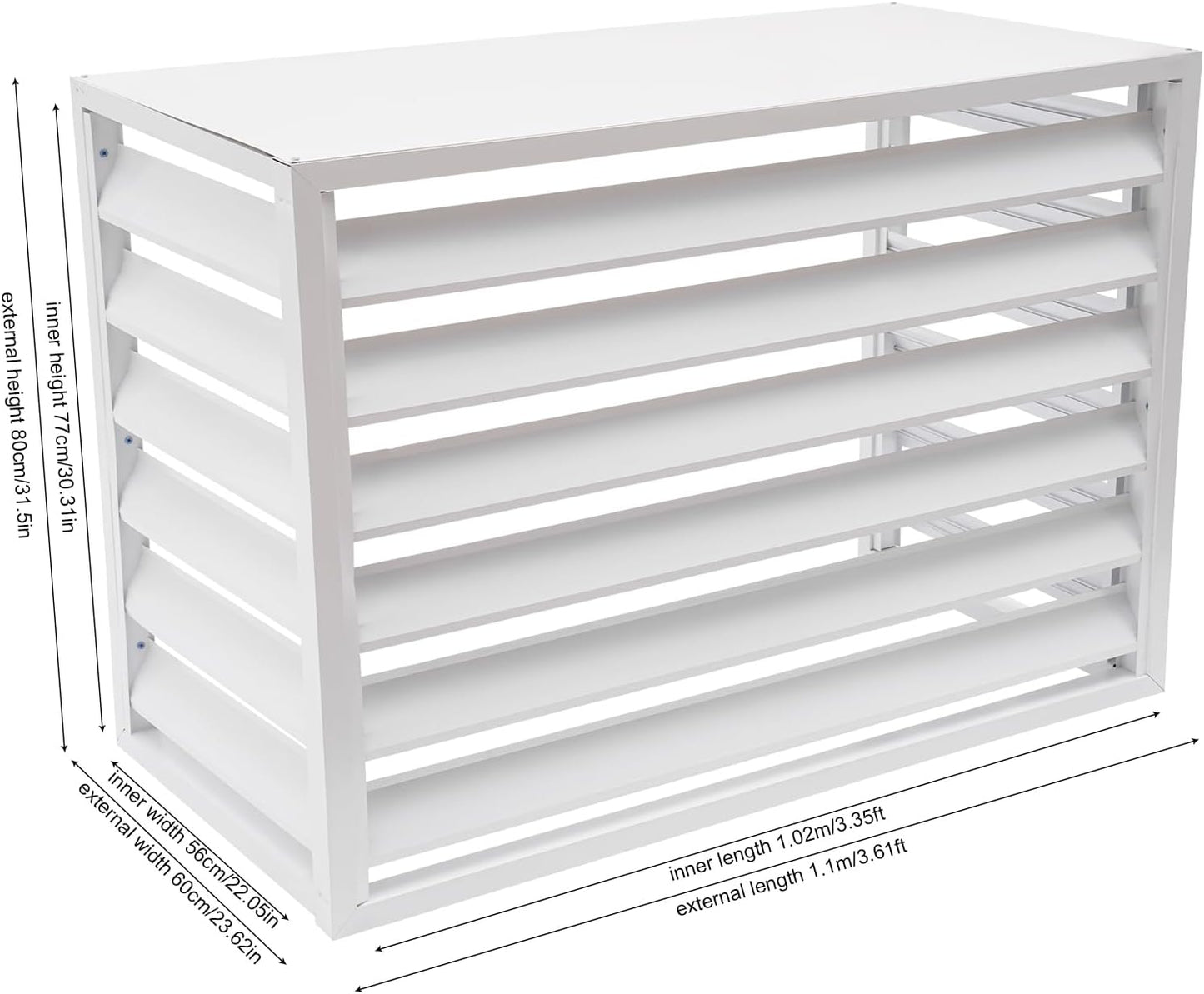 Air Conditioning Cover, Aluminium, Weatherproof, AC Outdoor Unit, Cover with Ventilation Slats, Freestanding Protection Fence for Garden, Balcony and Patio, 110 x 60 x 80 cm (White) - QUORE