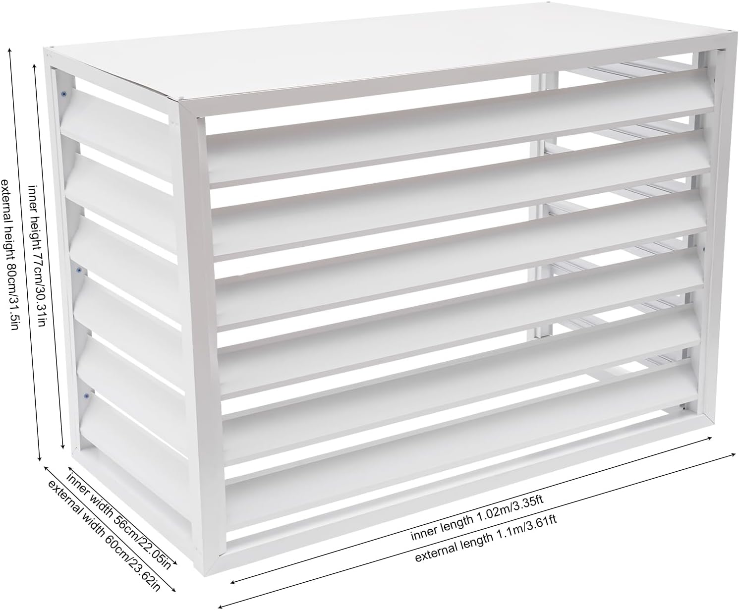 Air Conditioning Cover, Aluminium, Weatherproof, AC Outdoor Unit, Cover with Ventilation Slats, Freestanding Protection Fence for Garden, Balcony and Patio, 110 x 60 x 80 cm (White) - QUORE