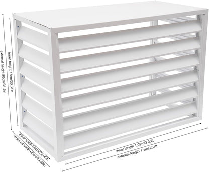 Air Conditioning Cover, Aluminium, Weatherproof, AC Outdoor Unit, Cover with Ventilation Slats, Freestanding Protection Fence for Garden, Balcony and Patio, 110 x 60 x 80 cm (White) - QUORE