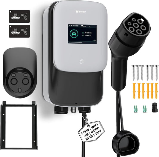 GONEO Laadstation 11kW 8A-16A Wallbox voor elektrische voertuigen 480V driefasig OCPP met 5 m kabel met RFID-kaart IP65 IK10 bescherming 4G WLAN APP Bluetooth besturing terminelading