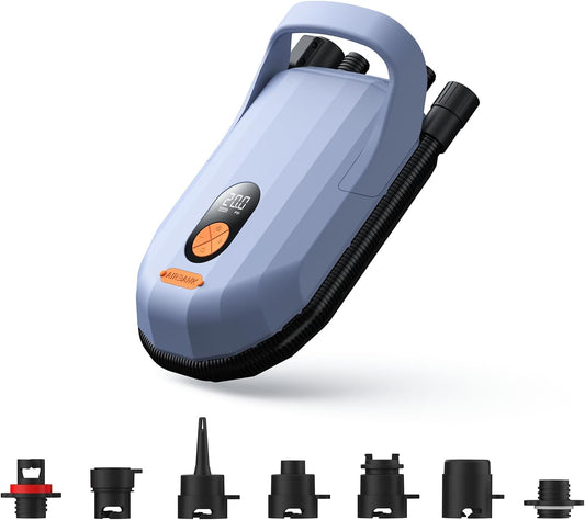 AIRBANK Oplaadbare SUP-pomp Whale Shark Pro, snelle inflatie en deflatie paddleboardpomp 20PSI, Auto-Off luchtpomp voor kajak, opblaasbare artikelen, boten, vliegers, matras (lichtpaars)