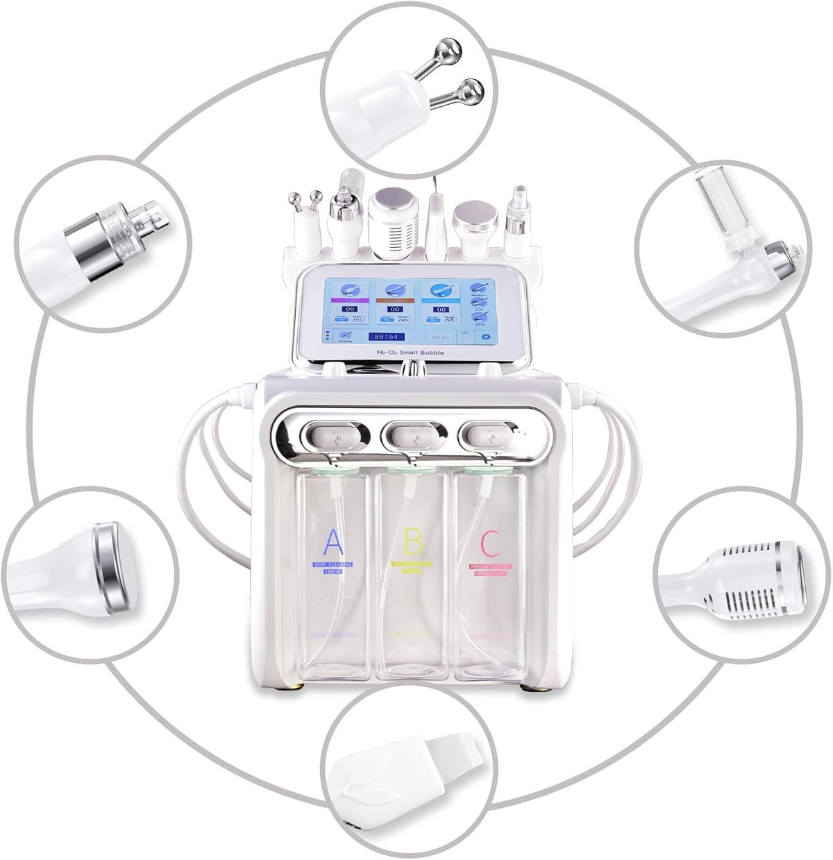 Aquafaciaal apparaat 6-in-1 – Hydrodermabrasie apparaat – Gezichtsmachine – Huidverzorgingsapparaat – Waterstof zuurstof gezichtsbehandeling – 6 opzetstukken – Touchscreen met 10 intensiteitsniveaus en 4 modi