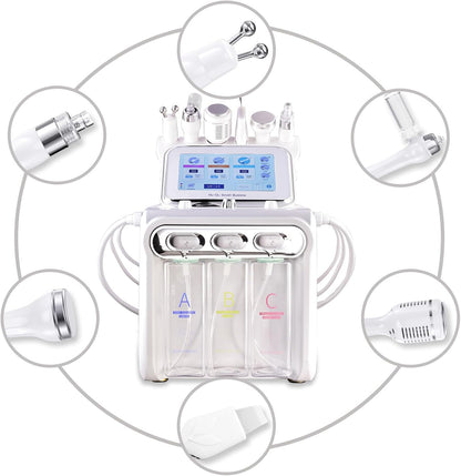 Aquafaciaal apparaat 6-in-1 – Hydrodermabrasie apparaat – Gezichtsmachine – Huidverzorgingsapparaat – Waterstof zuurstof gezichtsbehandeling – 6 opzetstukken – Touchscreen met 10 intensiteitsniveaus en 4 modi