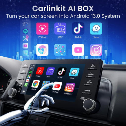 CarlinKit Android 13 CarPlay AI BOX, 8 GB + 128 GB, Snapdragon QCM 6125, ondersteuning voor draadloze CarPlay/draadloze Android Auto, Google Play Store, Netflix, YouTube online