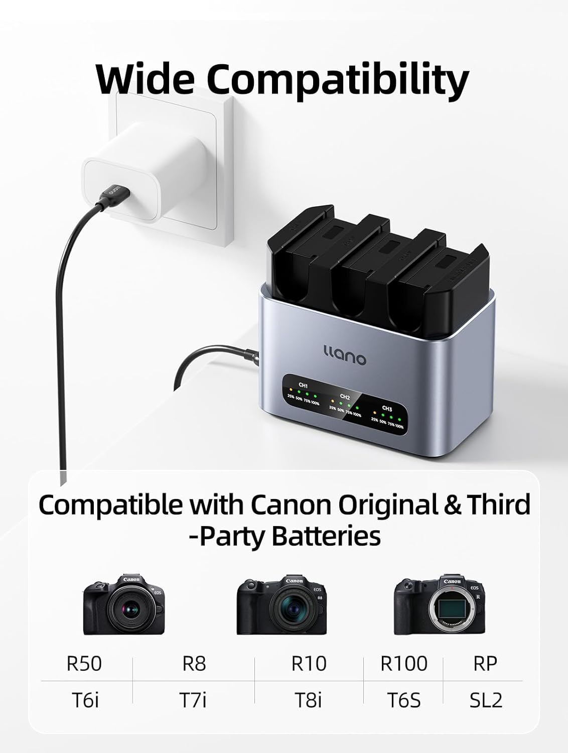 LP-E17 Batterijen – Camera Accu – Digitale Batterij – Reserve Accu – Canon Batterijen – 3-Pack Met 30W USB-C Snellader – CNC-Aluminium Behuizing – LED Laadindicator