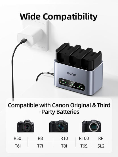 LP-E17 Batterijen – Camera Accu – Digitale Batterij – Reserve Accu – Canon Batterijen – 3-Pack Met 30W USB-C Snellader – CNC-Aluminium Behuizing – LED Laadindicator