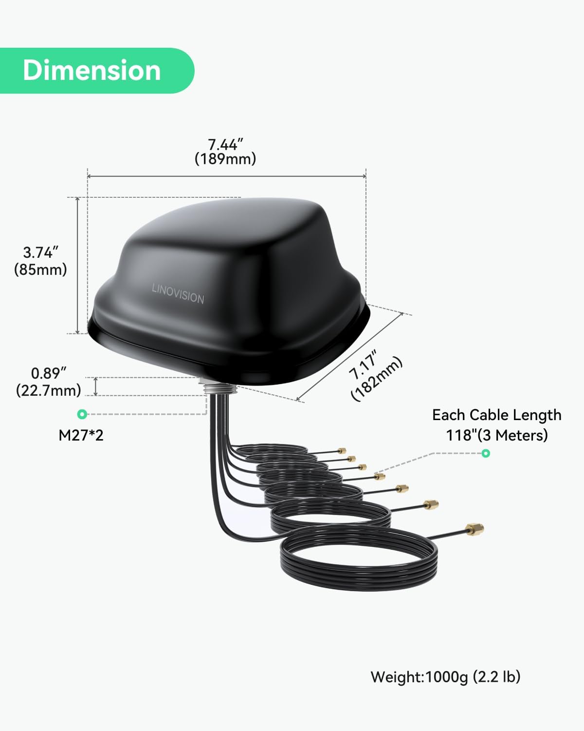 LINOVISION 5G LTE MIMO Combo 7-in-1 antenne, 4X 5G LTE, 1x GNSS, 2X Wi-Fi, Outdoor Roof SMA antenne met 3m kabel, werkt met Teltonika RUTM50, RUTX50, TRB500, RUTC50 (PR1KC640)