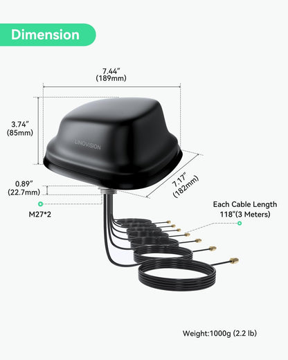 LINOVISION 5G LTE MIMO Combo 7-in-1 antenne, 4X 5G LTE, 1x GNSS, 2X Wi-Fi, Outdoor Roof SMA antenne met 3m kabel, werkt met Teltonika RUTM50, RUTX50, TRB500, RUTC50 (PR1KC640)