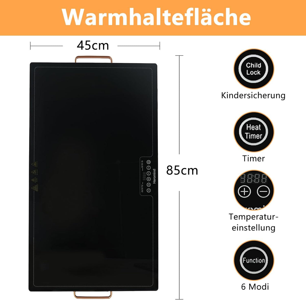 Warmhoudplaat 80x45 cm, 450W Professionele warmhoudplaat, Touchscreen, Roestvrijstalen rand, Met handgreep, Voor restaurant & huishouden
