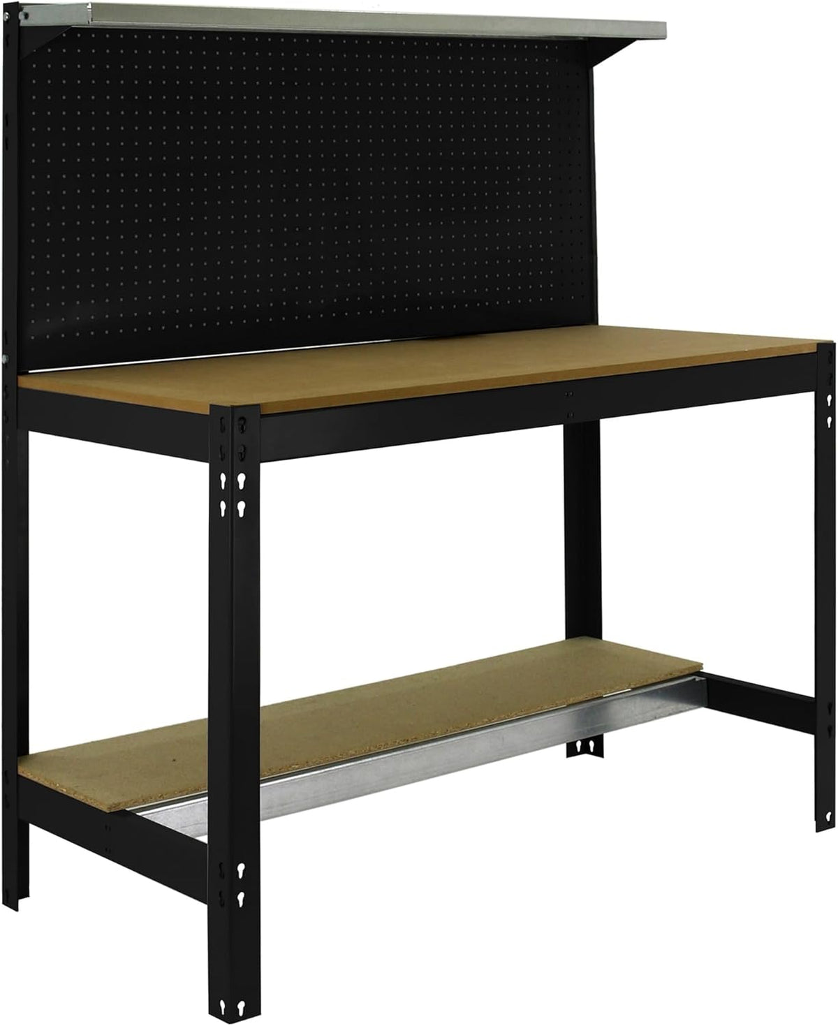 Simon Rack Sterke Werkbank met Bovenplank en Geperforeerd Paneel, 1445x910x610 mm, 400 kg Draagvermogen, Metalen Frame en Houten Werkblad, Compleet voor Werkplaats, Antraciet/Hout – BT3