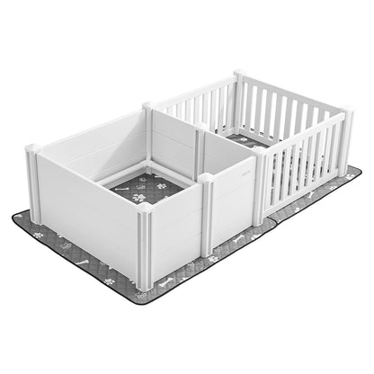VEVOR Hondenwippelbox, 185,4 x 96,5 x 50 cm, plastic hondenpoepenpen met verstelbare hoogtedeur, puppybox met waterdichte plasmat, gemakkelijk schoon te maken, duurzame geboortekit voor huisdieren