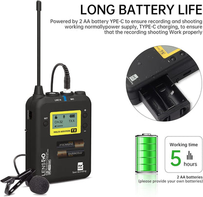 Draadloos Microfoonsysteem – Draadloze Reversmicrofoon – Lavalier Microfoon – Clipmicrofoon – 1 Zender En 1 Ontvanger – 99 UHF Kanalen – Bereik Tot 150 Meter