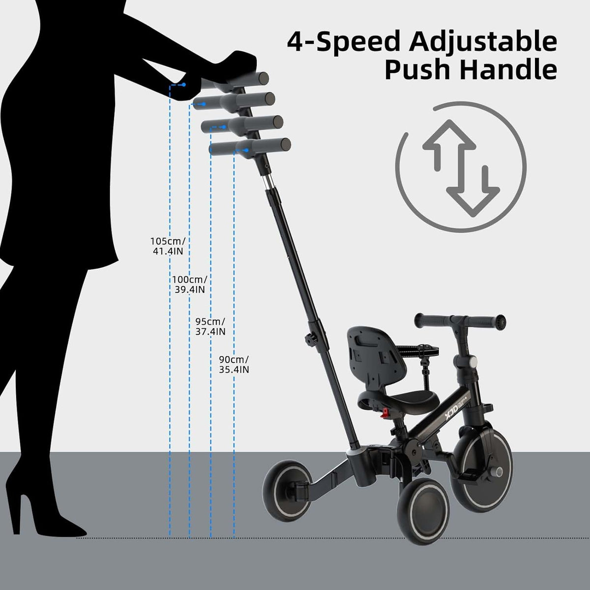 XJD 5-in-1 driewieler, loopfiets vanaf 1 jaar met duwstang voor kinderen vanaf 1 - 4 jaar, loopfiets met afneembare pedalen en verstelbare zitting, kinderdriewieler, babyfiets (zwart)