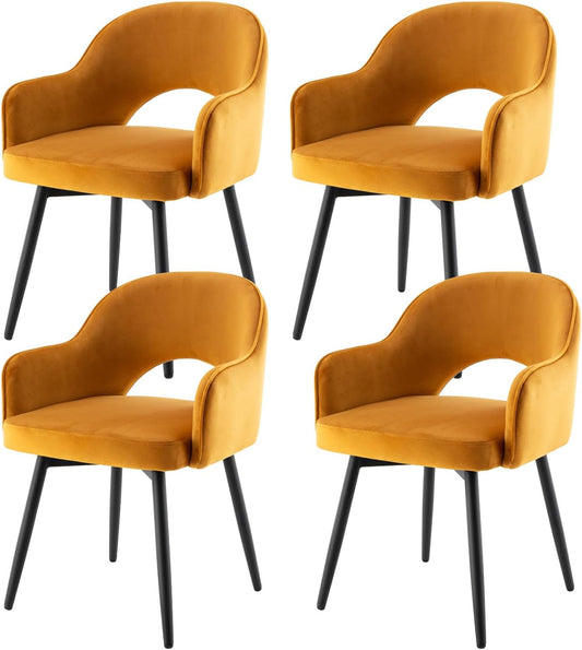 chairus Velvet Dining Chairs Set of 4 Upholstered Side Chairs Modern 360° Rotatable Recliner Accent Chair for Home Office Living Room (Yellow-4(Velvet)) - QUORE