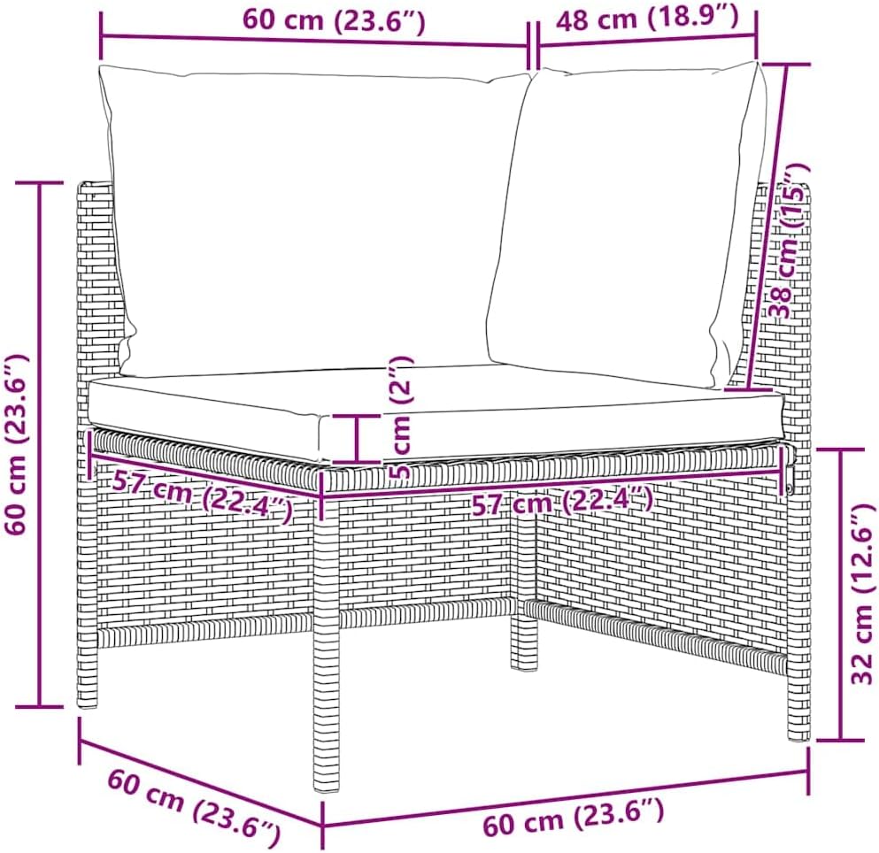 vidaXL 1/4/5x Footrest Sectional with Cushion Poly Rattan Multiple Colors - QUORE