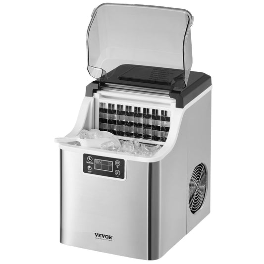 VEVOR IJsblokjesmachine voor aanrecht, 20,4 kg/24 uur, draagbaar, zelfreinigend apparaat met ijsschep en mand, voor keuken, bar, kantoor, huis, zilverkleurig