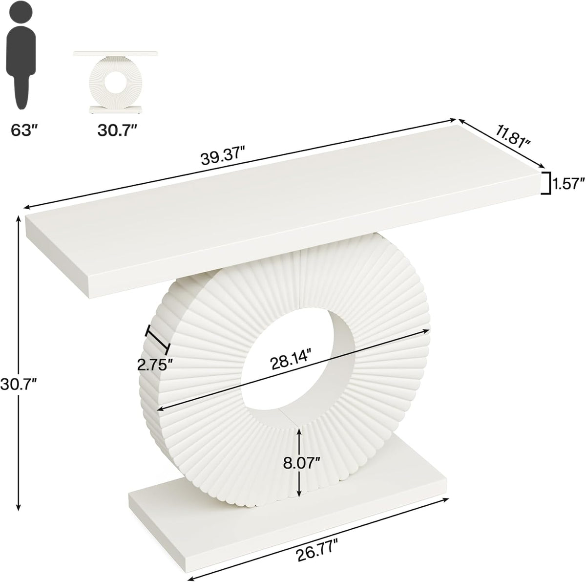 Tribesigns Modern Console Table with Geometric Base, 100cm Wooden Entrance Table, Sofa Table, Narrow Long, Contemporary Accent Table for Living Room, Entrance, Hallway (White)