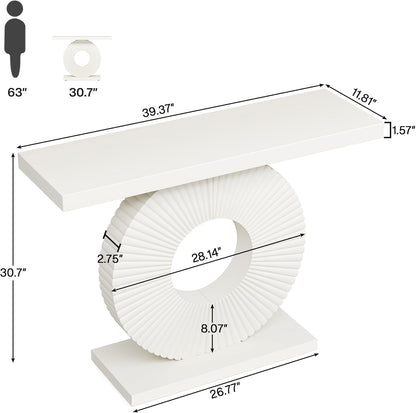Tribesigns Modern Console Table with Geometric Base, 100cm Wooden Entrance Table, Sofa Table, Narrow Long, Contemporary Accent Table for Living Room, Entrance, Hallway (White)