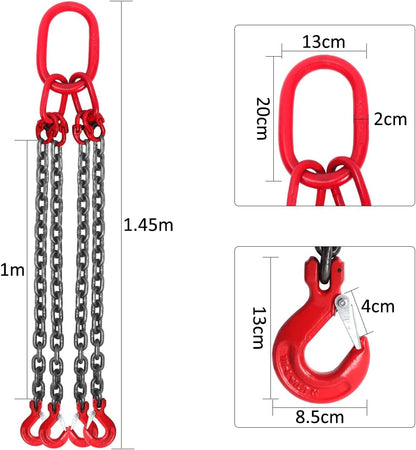 G80 Kettinghanger voor zware belasting, mangaanstaal, 4 strengen voor het heffen, met 6,4 T draagvermogen (8 mm x 1,45 m)