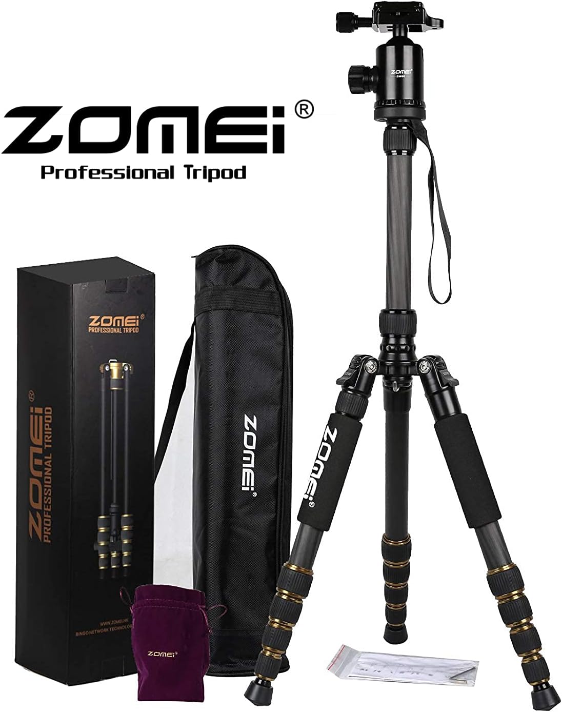 ZOMEi Camerastatief Z669C 151 cm met kogelkop van koolstofvezel carbon, professioneel lichtgewicht statief, reisstatief, monopod