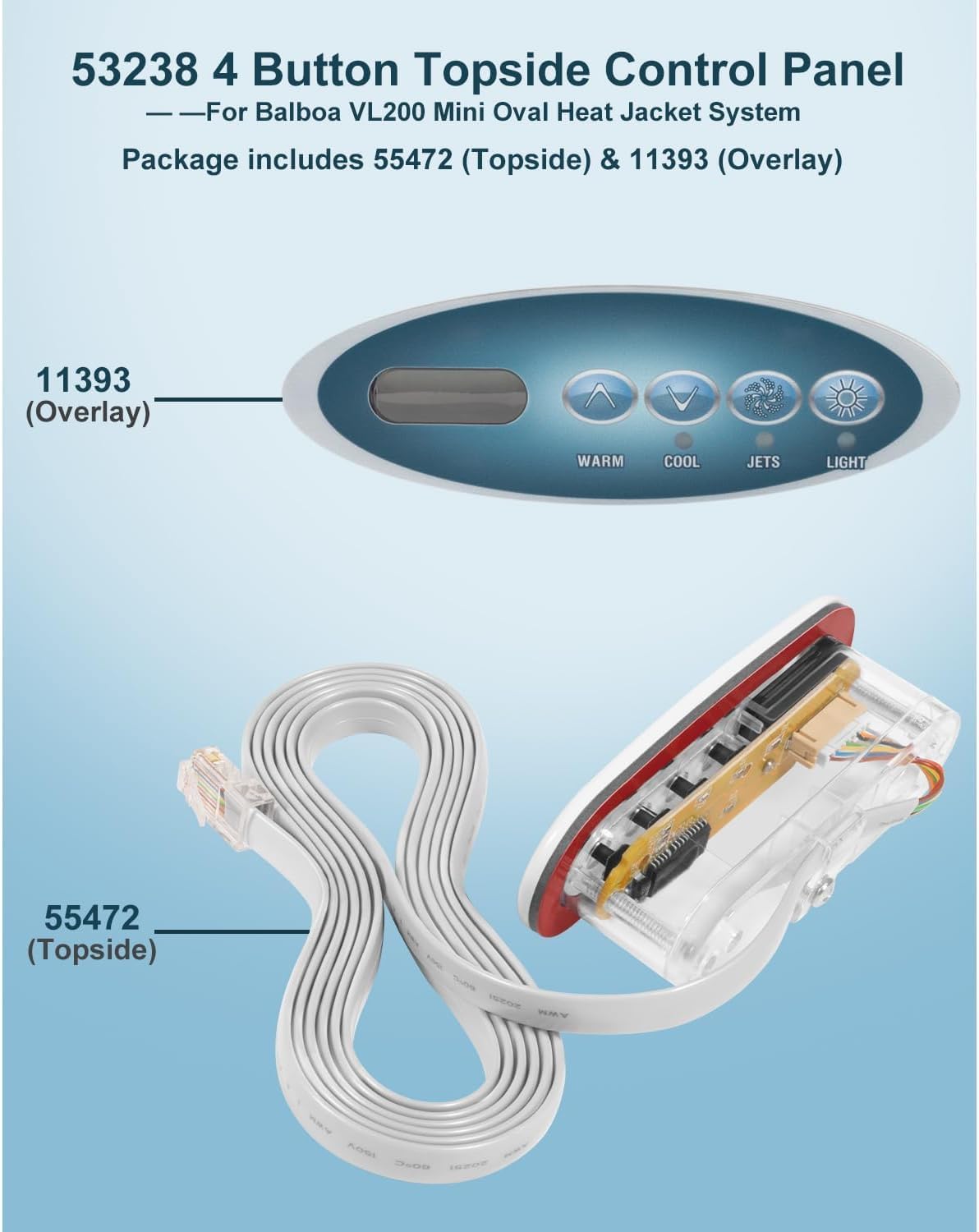 53238 Bedieningspaneel, vervanging met led-display, 4-toetsen Whirlpool-bedieningspaneel voor Balboa VL200 Heat Jacket Systemen