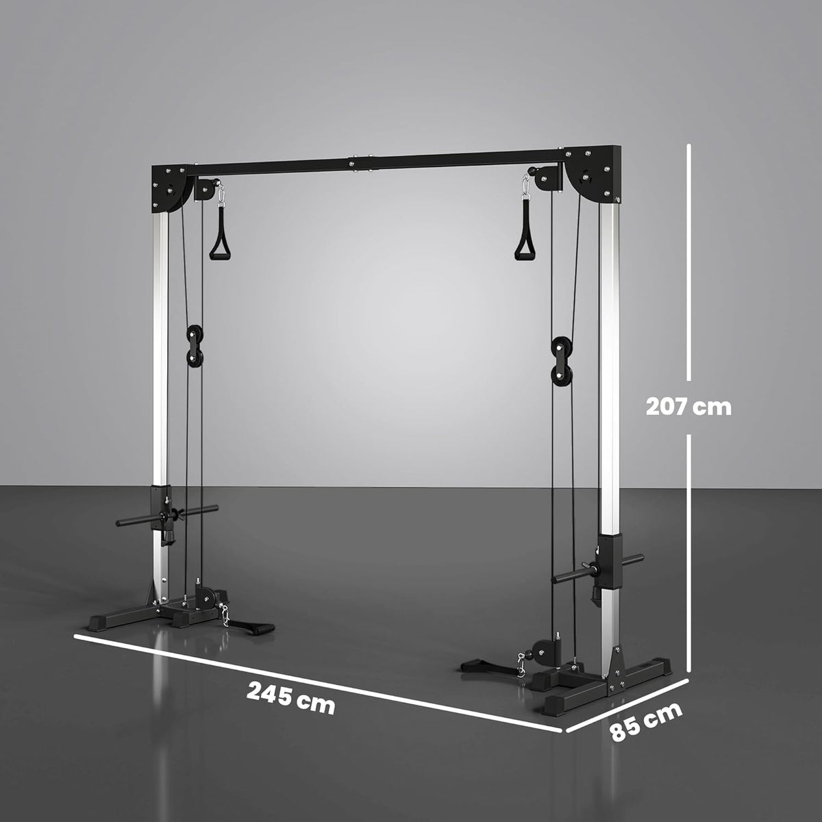 Krachtstation – Cable Crossover – Fitnessstation – Thuisgym – Trainmachine – Dubbele Kabels – Gewicht Instelbaar Tot 100 kg – Stalen Frame 245x85x207 cm – Zwart - QUORE