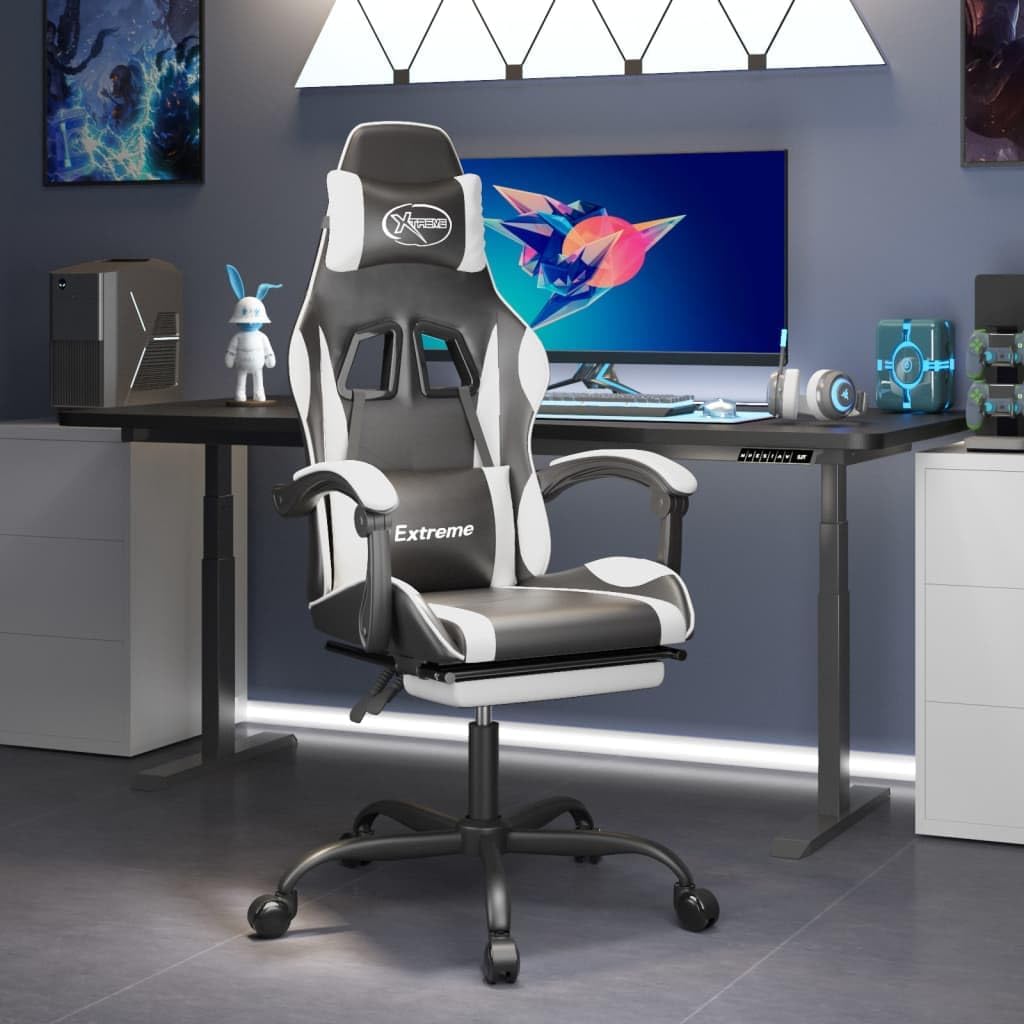 vidaXL Gaming chair with footrest faux leather black and white