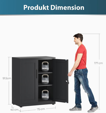 OSC211B01HI archiefkast, afsluitbare garagekast, 3 niveaus, zwart