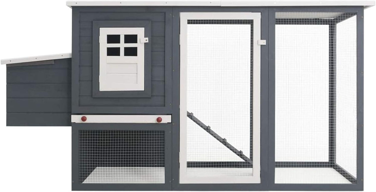 Outdoor Rabbit Hutch Large Wooden with Closed Door and Chicken Coop with 1 Egg Cage, Wood, Grey, Waterproof