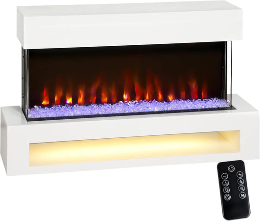 Elektrische Haard – Open Haard – Wandhaard – Sfeerverwarming – Decoratieve Haard – 2000W Vermogen – 11 Vlamkleuren & 10 Kristalopties