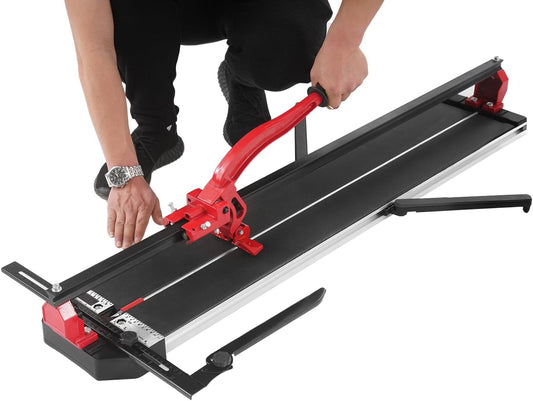 OUKANING Handmatige tegelsnijder met antislip voor nauwkeurige sneden tot 15 mm dikte, kogelgelagerde glijkop voor snel groeven en rechte sneden, voor keramiek, porselein (rood, 100 cm) - QUORE