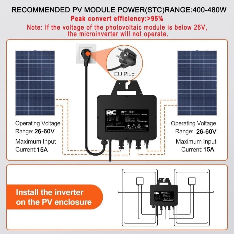 RC micro-omvormer 800 W,26-60V DC-ingang,MPPT Micro Solar Grid Tie Inverter met wifi mobiel surveillance-systeem, zwart (0% belastingtarief in DE en at)