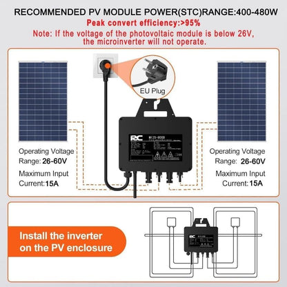 RC micro-omvormer 800 W,26-60V DC-ingang,MPPT Micro Solar Grid Tie Inverter met wifi mobiel surveillance-systeem, zwart (0% belastingtarief in DE en at)