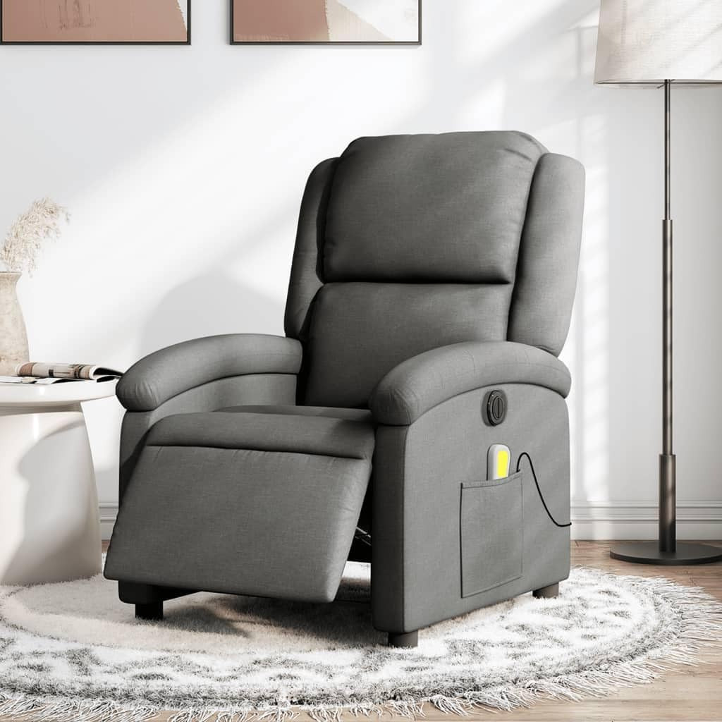 Massagestoel, elektrisch, donkergrijs, stof, relaxstoel, massagestoel, televisiestoel, ligfunctie, elektrisch kantelsysteem, mA2 - QUORE