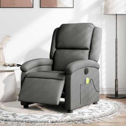 Massagestoel, elektrisch, donkergrijs, stof, relaxstoel, massagestoel, televisiestoel, ligfunctie, elektrisch kantelsysteem, mA2 - QUORE