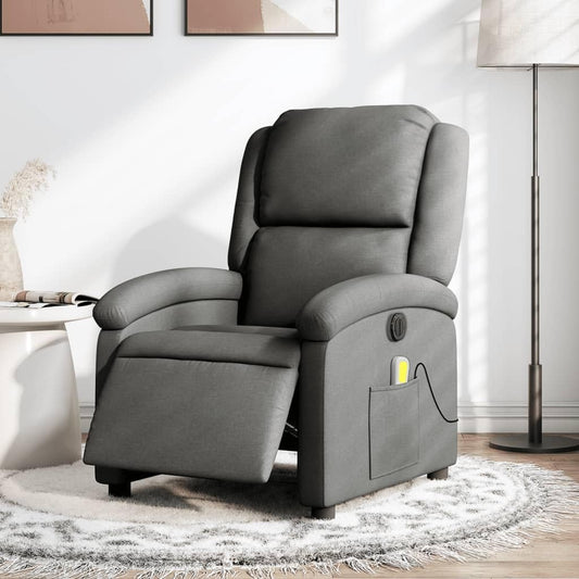 Massagestoel, elektrisch, donkergrijs, stof, relaxstoel, massagestoel, televisiestoel, ligfunctie, elektrisch kantelsysteem, mA2 - QUORE