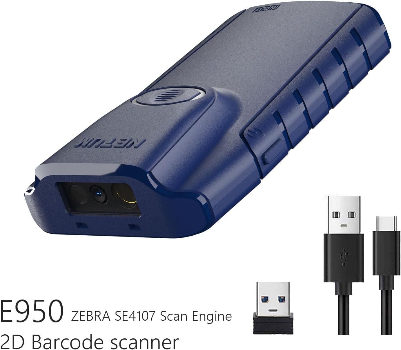NETUM E950 Bluetooth 2D-barcodescanner, 3-in-1 Kleine Draagbare QR-barcodelezer Automatische Draadloze Pistoolscan Terug Clip Werken met Tablet iOS Android Windows MacOS voor Magazijninventaris POS