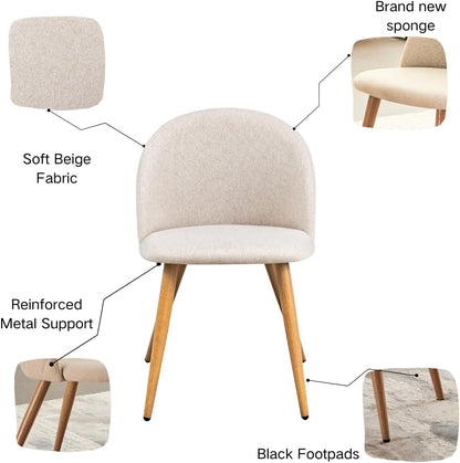 FurnitureR Set van 4 moderne eetkamerstoelen in schelpvorm, zachte beige stof met metalen poten, elegante keukenstoelen