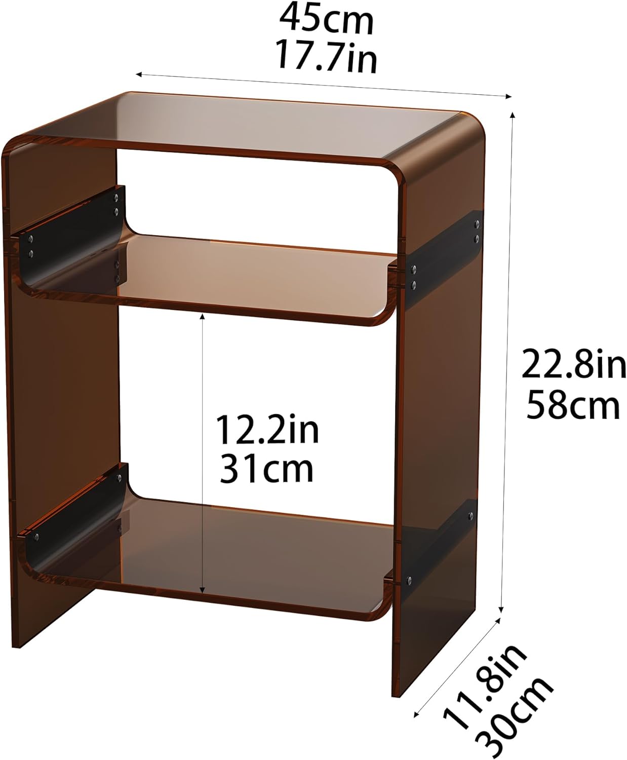 Acryl platenspelertafel met opbergplank, doorzichtig bijzettafel nachtkastje (donkerbruin)