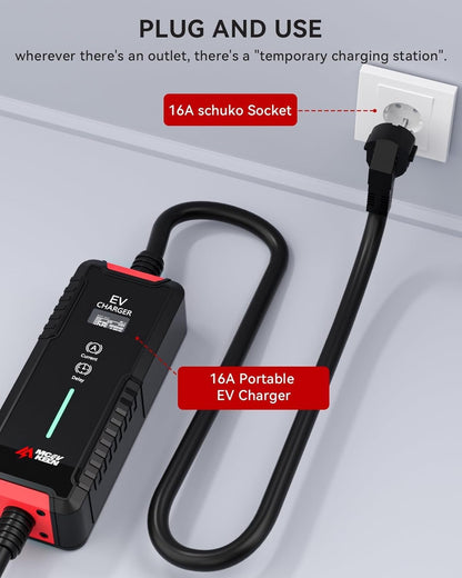 Oplader Type 2 – Elektrische Autolader – EV Oplaadkabel – Laadkabel – EVSE Kabel – 3,6 kW Vermogen – Uitgestelde Laadstart & Instelbare Laadstroom 6-16A – IP65 Waterdicht – 5 Meter Met Draagtas