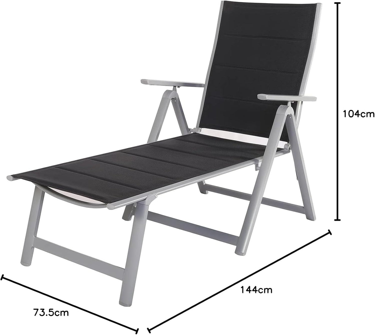 Chicreat 5 Positie Opvouwbare Lounger, Gewatteerde Textilene met Sneldrogend Schuim, 144x70x104cm